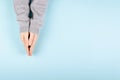 Woman hands in pullover gesture, flat lay Royalty Free Stock Photo