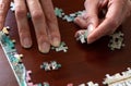 Woman hands putting jigsaw puzzle pieces together. Royalty Free Stock Photo