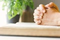 Woman hands reading and praying over Bible. Royalty Free Stock Photo