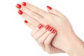 Woman hands with red nail polish manicure Royalty Free Stock Photo