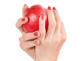 Woman hands holding red apple isolated with clipping path Royalty Free Stock Photo