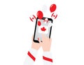 Canada day banner with smartphon and balloons