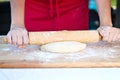 Woman hands rolling dough