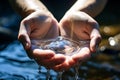 Woman hands scooping fresh and clear water, water conservation concept. generative ai Royalty Free Stock Photo