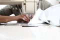 woman hands sewing machine, close up Royalty Free Stock Photo