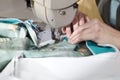woman hands sewing machine, close up Royalty Free Stock Photo