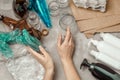 Woman hands sorting differnt types of waste Royalty Free Stock Photo