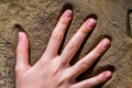 Woman hands on stone. Concept for balance, combination, life, teamwork and so on Royalty Free Stock Photo