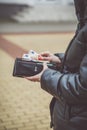 Woman hands taking money out of black leather purse Royalty Free Stock Photo