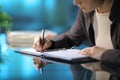 Woman hands taking notes in a ring binder notebook in the night Royalty Free Stock Photo