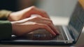 Woman hands texting laptop keyboard closeup. Unknown busy businesswoman emailing