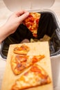 Woman hands throwing food into the trash, bin, waste of food, food concept Royalty Free Stock Photo