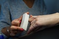 Woman hands to manicure in nail beauty salon filing close-up selective focus. Royalty Free Stock Photo