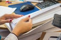 Woman hands turn over papers Royalty Free Stock Photo