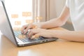 Woman hands using social network with laptop, Social media and connection communication Royalty Free Stock Photo