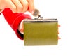 Woman hands with wallet and coin Royalty Free Stock Photo