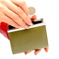 Woman hands with wallet and coin Royalty Free Stock Photo