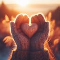 Woman hands in winter gloves Heart symbol shaped Royalty Free Stock Photo