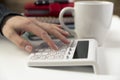 Woman hands working on calculator. Finances, economy, budgetand Royalty Free Stock Photo