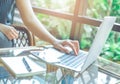 Woman hands working with laptop computer in the office. Royalty Free Stock Photo