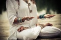 Woman hands in yoga symbolic gesture mudra Royalty Free Stock Photo