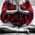 Woman hands in yoga symbolic gesture mudra