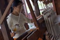 Woman handweaving in small fabric on Inle lake in Burma, Asia Royalty Free Stock Photo