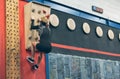 Woman hanging on the climbing wall Royalty Free Stock Photo