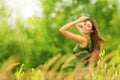 Woman Happy, Beautiful Active Free Girl on Summer Green Outdoor Royalty Free Stock Photo