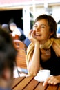 Woman in a happy conversation at coffee Royalty Free Stock Photo