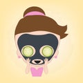 Woman happy with facial black mask with cucumber on face for spa healthy, illustration vector in flat design