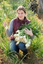 Woman harvesting fresh green onion Royalty Free Stock Photo