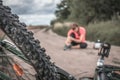 Woman has accident injury from bicycle Royalty Free Stock Photo