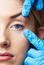 Woman has an examination of her skin before botox injection