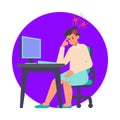 Woman has headache symptom at workplace vector illustration