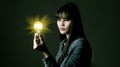 Woman has long hair hold Light Bulb as problem solve and thinking Idea Royalty Free Stock Photo