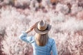 Woman with hat is feeling happiness in nature at spring season Royalty Free Stock Photo