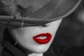 Woman in hat. Red lips. Royalty Free Stock Photo