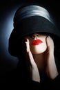 Woman in hat with red lips Royalty Free Stock Photo