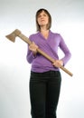 Woman with hatchet Royalty Free Stock Photo