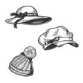 Woman Hats engraving vector illustration