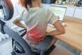 Woman having back body pain during work long time on workplace. due to Piriformis, Low Back, waist ache, lumbago, kidney, Royalty Free Stock Photo