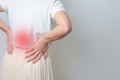 Woman having back pain. Urinary system and Stones, Kidney Cancer, world kidney day, Chronic kidney stomach, liver pain and