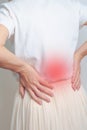 Woman having back pain. Urinary system and Stones, Kidney Cancer, world kidney day, Chronic kidney stomach, liver pain and