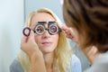 Woman having eyesight checked Royalty Free Stock Photo