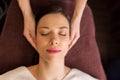 Woman having face and head massage at spa Royalty Free Stock Photo