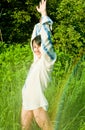 Woman having fun in summer rain Royalty Free Stock Photo