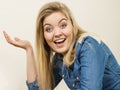 Woman having funny stupid expression