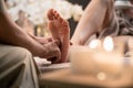Woman having reflexology foot massage in wellness spa Royalty Free Stock Photo