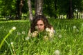 Woman having rest meadow Royalty Free Stock Photo